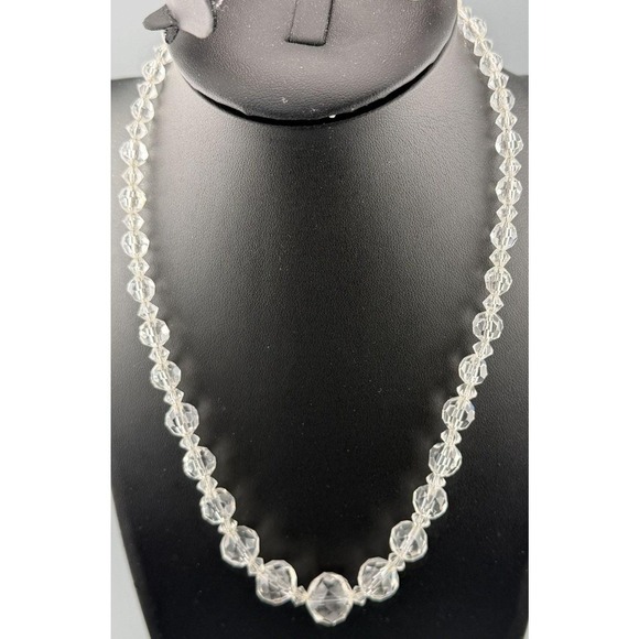 Jewelry - Vintage Necklace Crystal Beads Faceted Graduated Chain Cord Wedding Box 18"